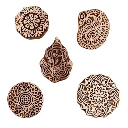 Set of 5 Piece New Mix Wooden Printing Blocks